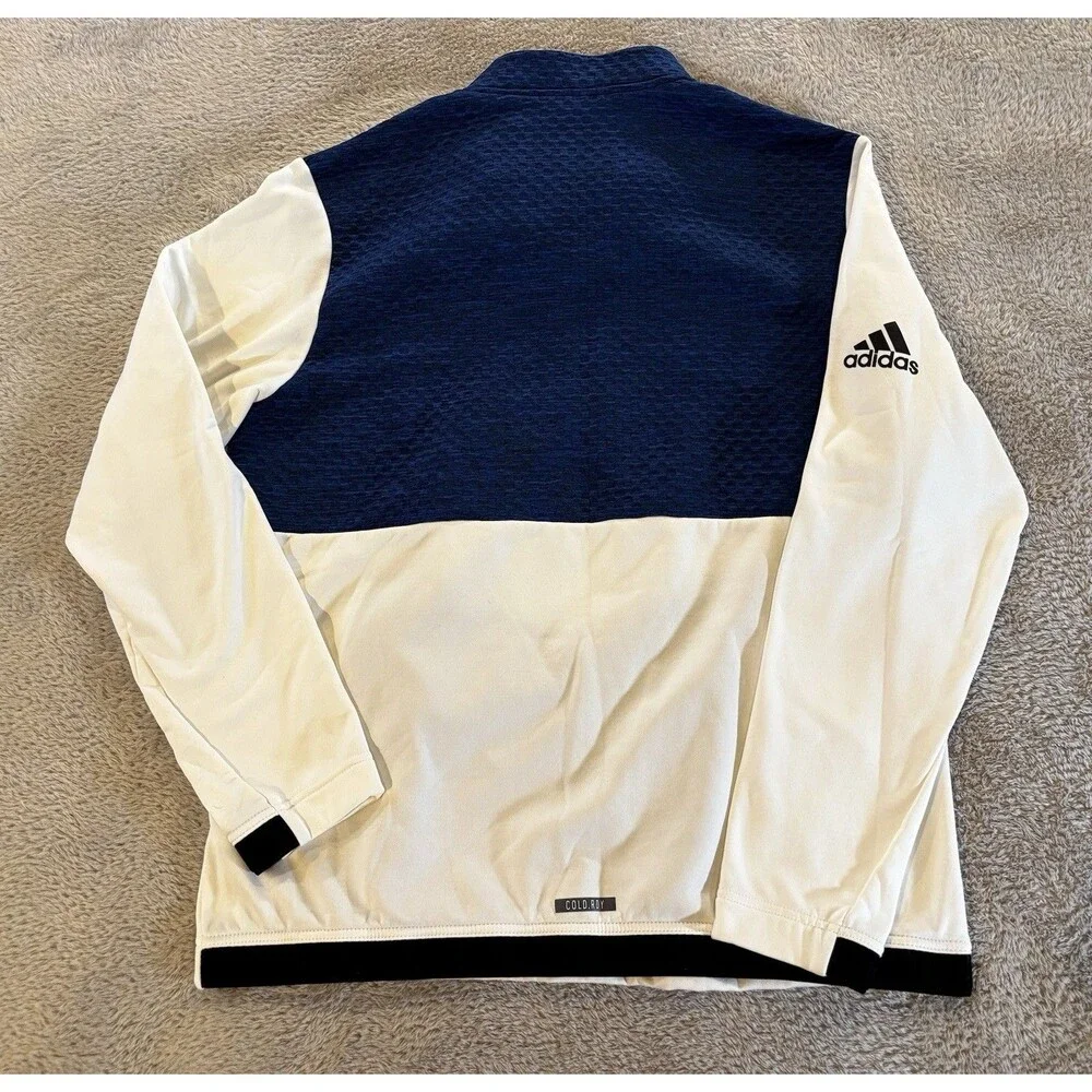 Adidas Mens L White Blue Cold Rdy Golf Fleece Lined 1/4 Zip Pullover